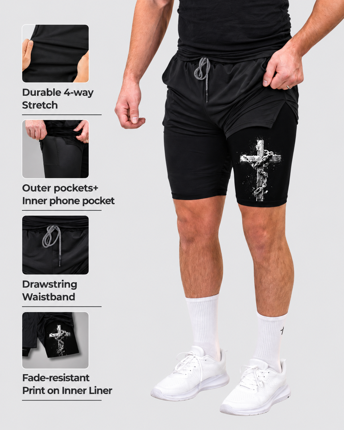 Chained Cross Performance Shorts | Philippians 4:13
